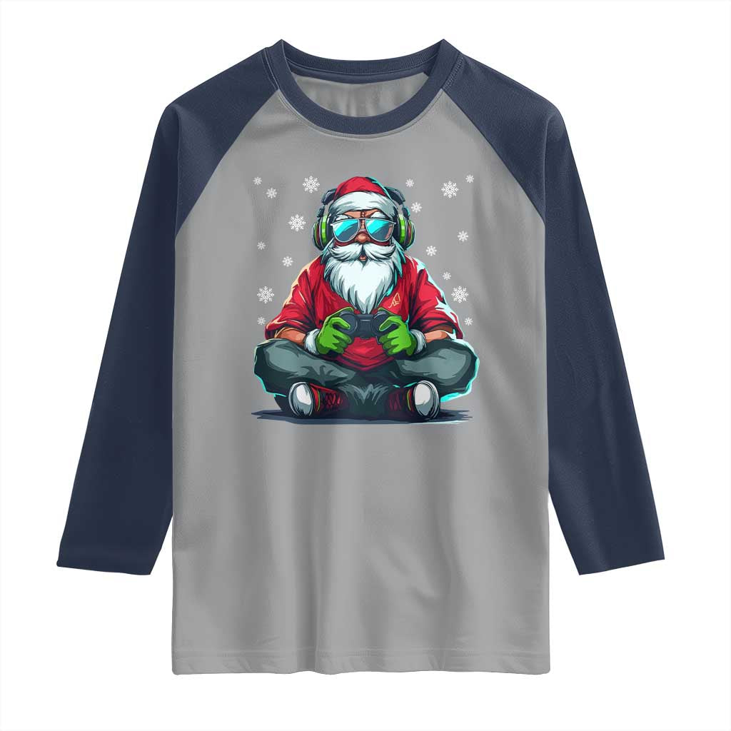 Funny Christmas Gamer Santa Claus Game Controller Raglan Shirt TS11 Sport Gray Navy Print Your Wear