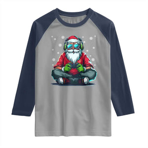 Funny Christmas Gamer Santa Claus Game Controller Raglan Shirt TS11 Sport Gray Navy Print Your Wear