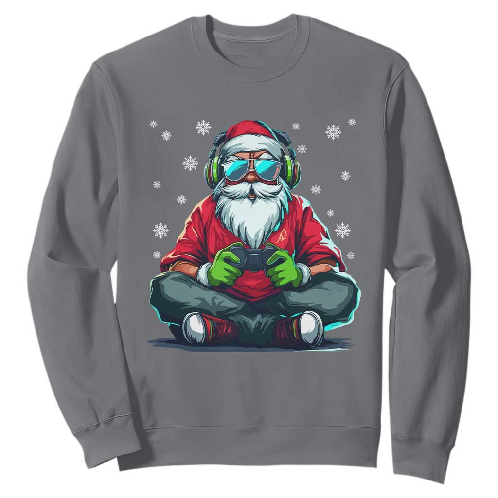 Funny Christmas Gamer Santa Claus Game Controller Sweatshirt TS11 Charcoal Print Your Wear