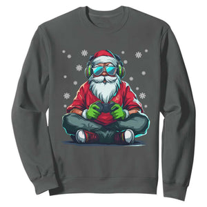 Funny Christmas Gamer Santa Claus Game Controller Sweatshirt TS11 Dark Heather Print Your Wear