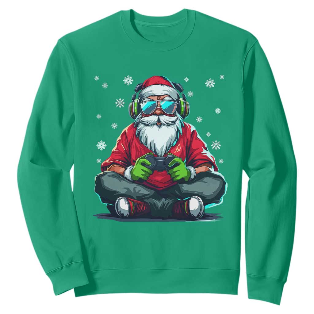 Funny Christmas Gamer Santa Claus Game Controller Sweatshirt TS11 Irish Green Print Your Wear