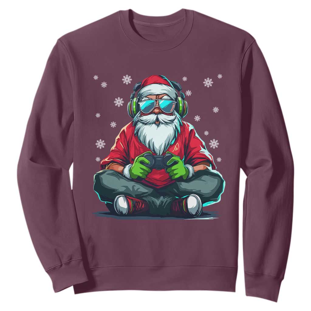Funny Christmas Gamer Santa Claus Game Controller Sweatshirt TS11 Maroon Print Your Wear