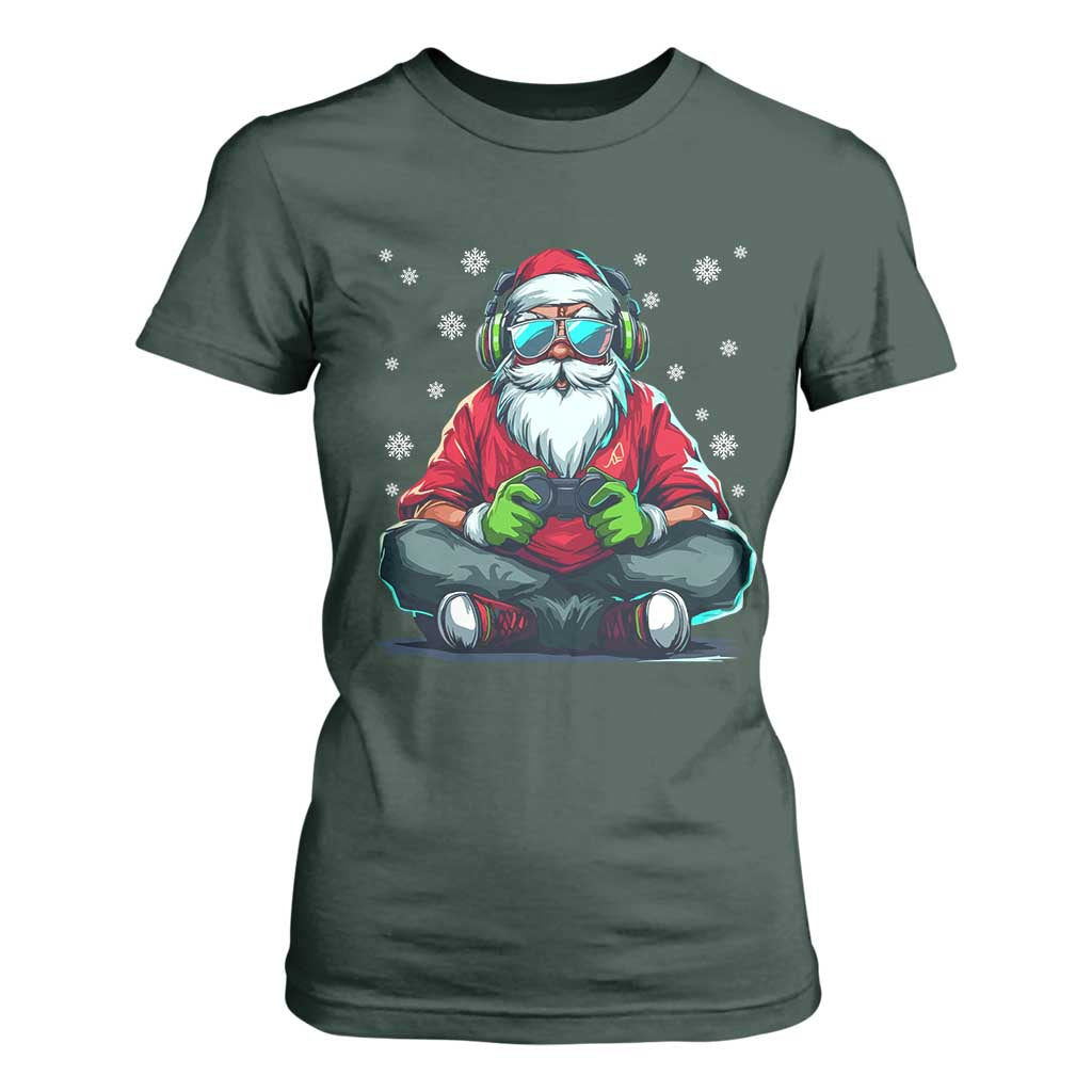 Funny Christmas Gamer Santa Claus Game Controller T Shirt For Women TS11 Dark Forest Green Print Your Wear