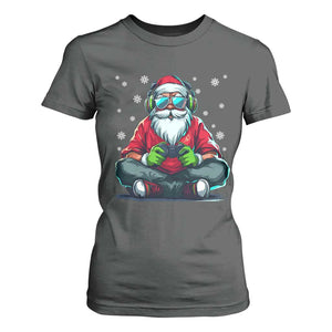 Funny Christmas Gamer Santa Claus Game Controller T Shirt For Women TS11 Dark Heather Print Your Wear