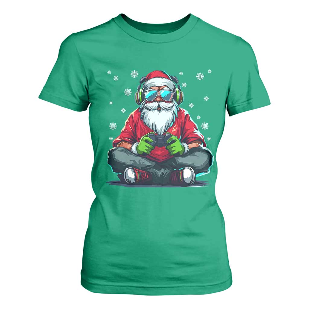 Funny Christmas Gamer Santa Claus Game Controller T Shirt For Women TS11 Irish Green Print Your Wear
