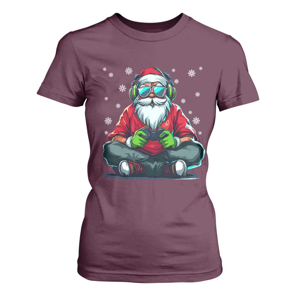 Funny Christmas Gamer Santa Claus Game Controller T Shirt For Women TS11 Maroon Print Your Wear