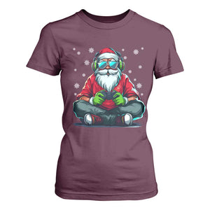 Funny Christmas Gamer Santa Claus Game Controller T Shirt For Women TS11 Maroon Print Your Wear