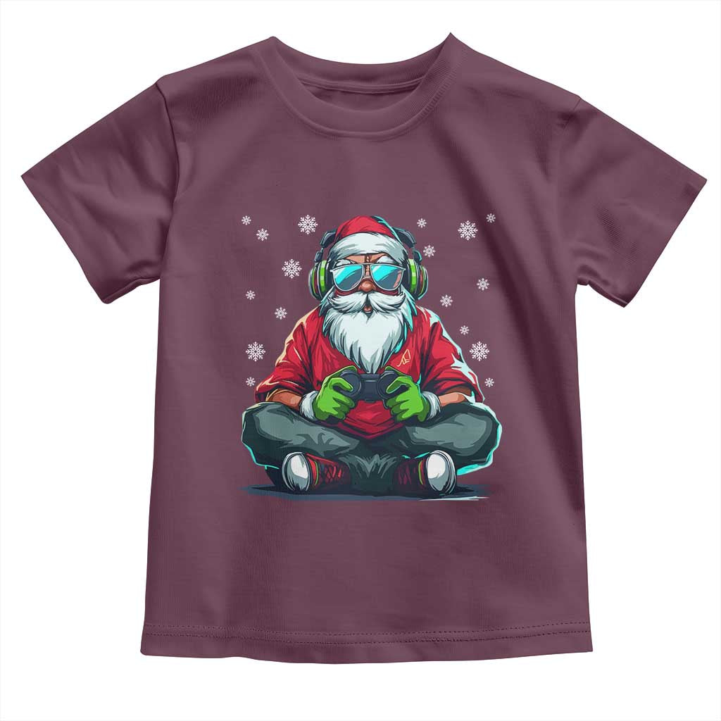 Funny Christmas Gamer Santa Claus Game Controller Toddler T Shirt TS11 Maroon Print Your Wear