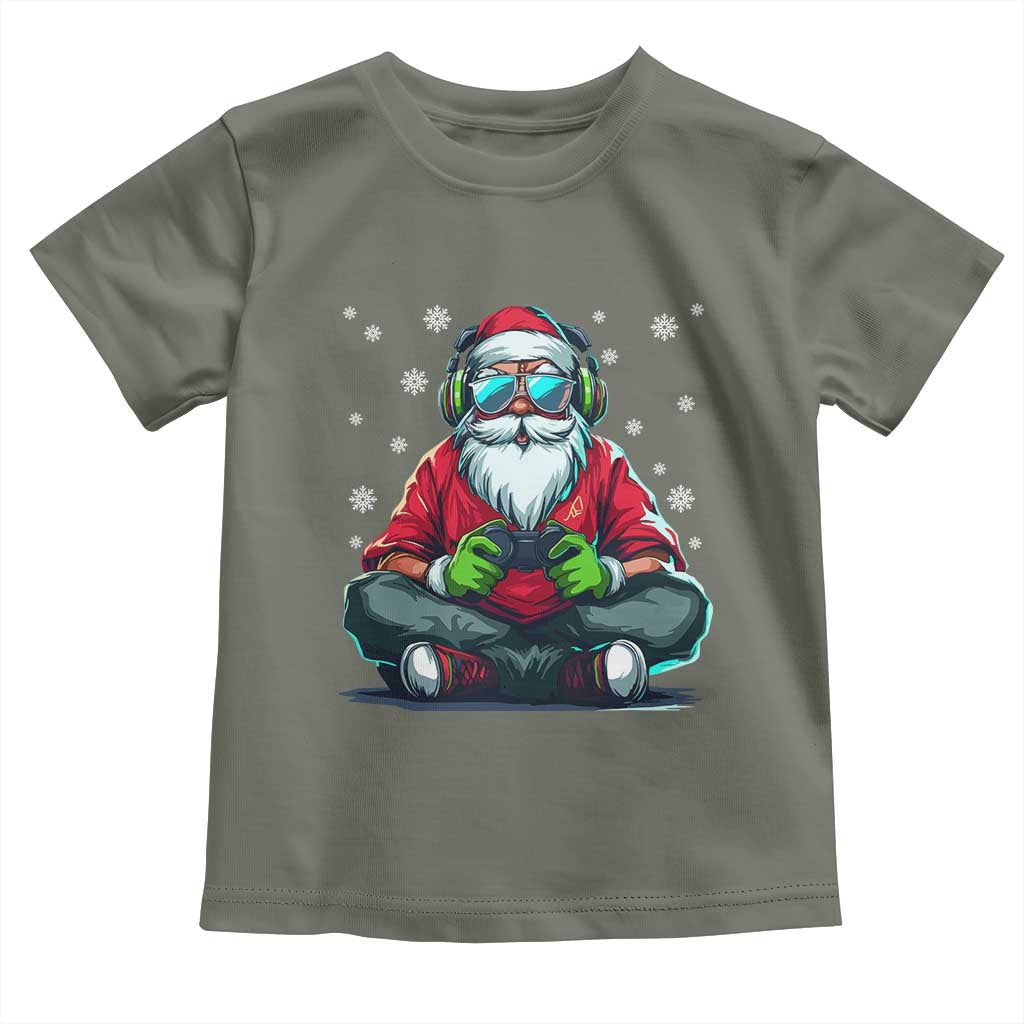 Funny Christmas Gamer Santa Claus Game Controller Toddler T Shirt TS11 Military Green Print Your Wear