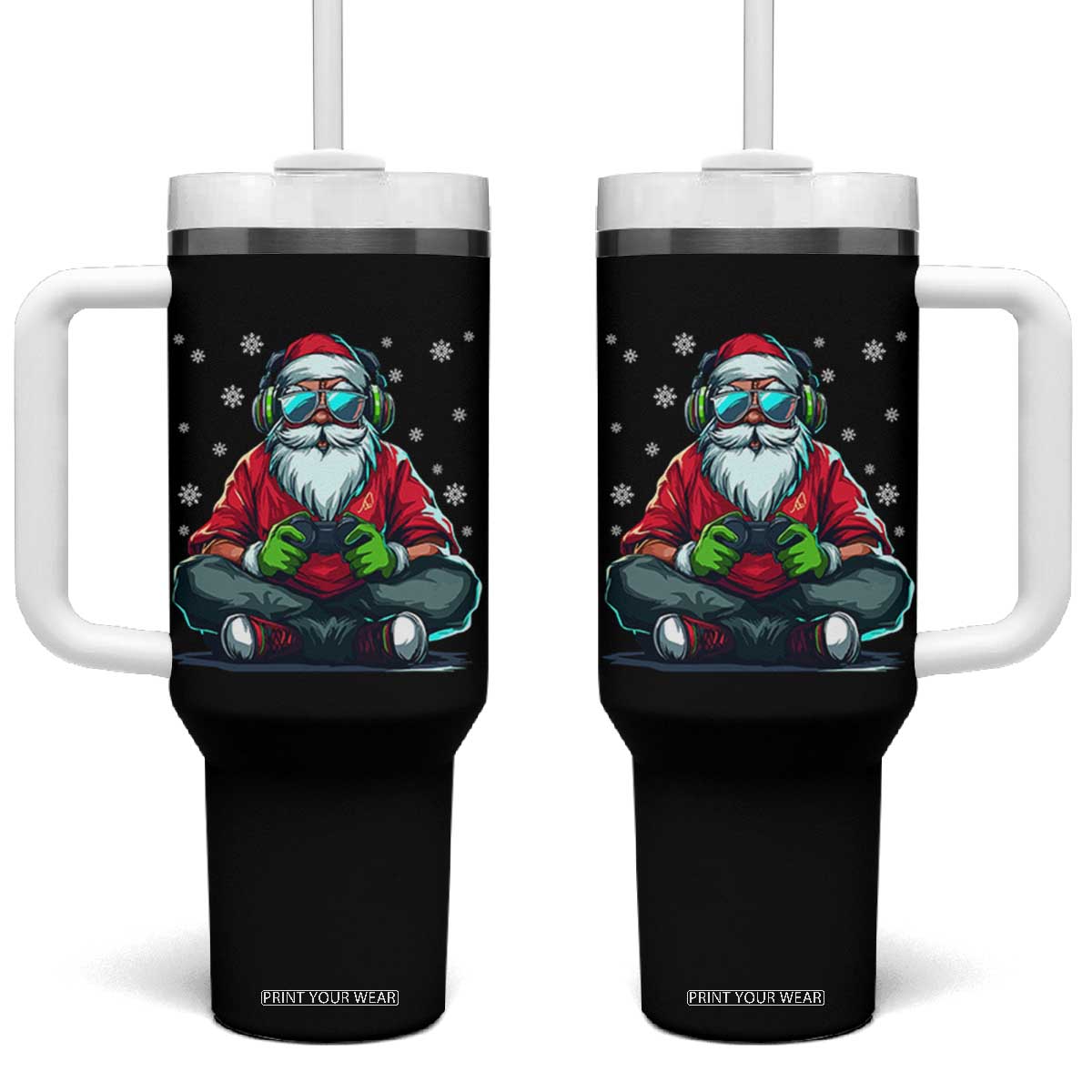 Funny Christmas Gamer Santa Claus Game Controller Tumbler With Handle TS11 One Size: 40 oz Black Print Your Wear