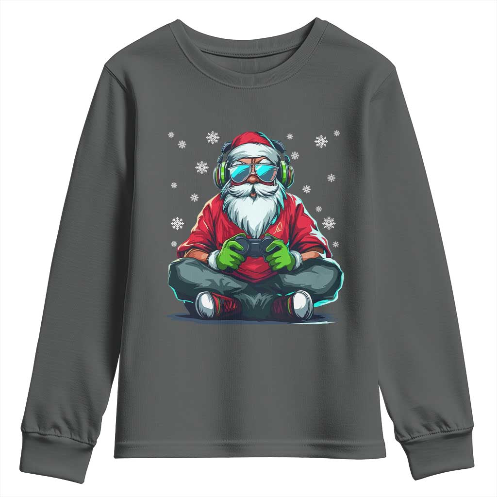Funny Christmas Gamer Santa Claus Game Controller Youth Sweatshirt TS11 Dark Heather Print Your Wear