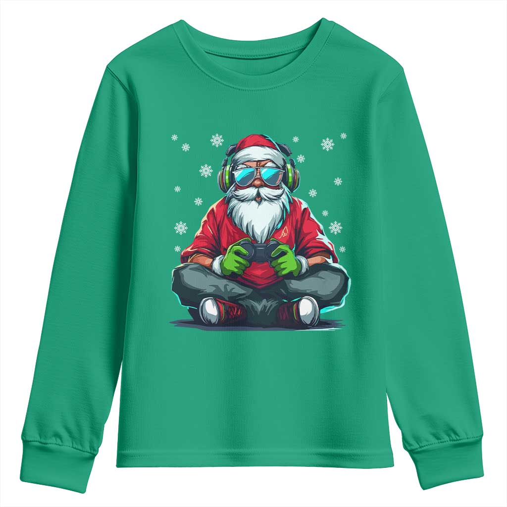 Funny Christmas Gamer Santa Claus Game Controller Youth Sweatshirt TS11 Irish Green Print Your Wear