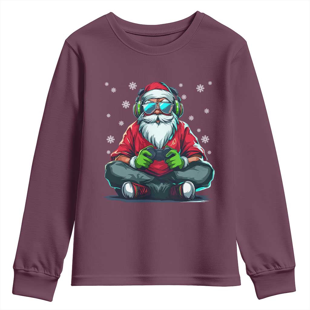 Funny Christmas Gamer Santa Claus Game Controller Youth Sweatshirt TS11 Maroon Print Your Wear