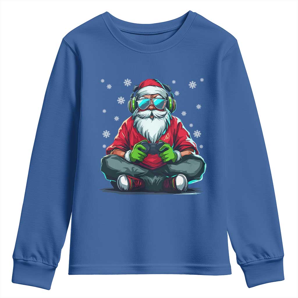 Funny Christmas Gamer Santa Claus Game Controller Youth Sweatshirt TS11 Royal Blue Print Your Wear