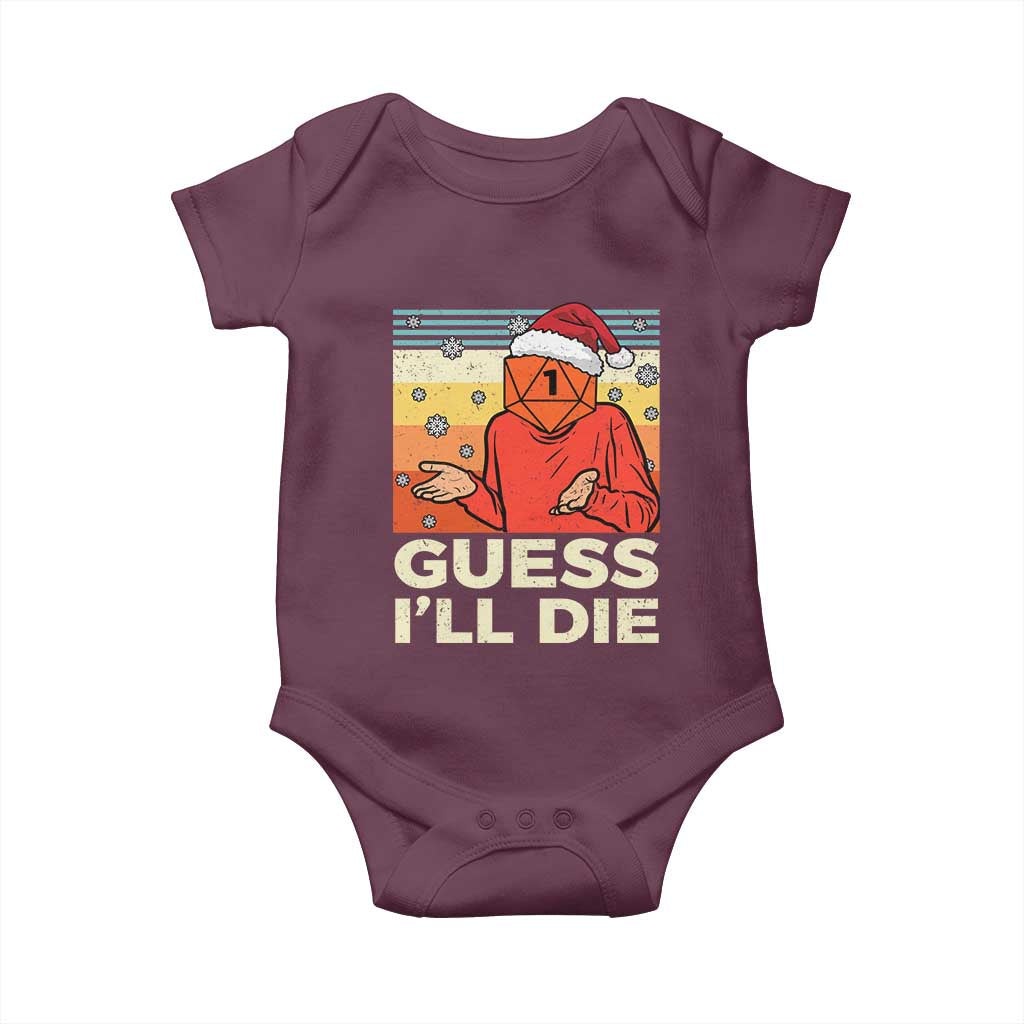 Funny Christmas Rpg Gamer Baby Onesie Guess l Will Die Retro Dice Santa Hat TS11 Maroon Print Your Wear