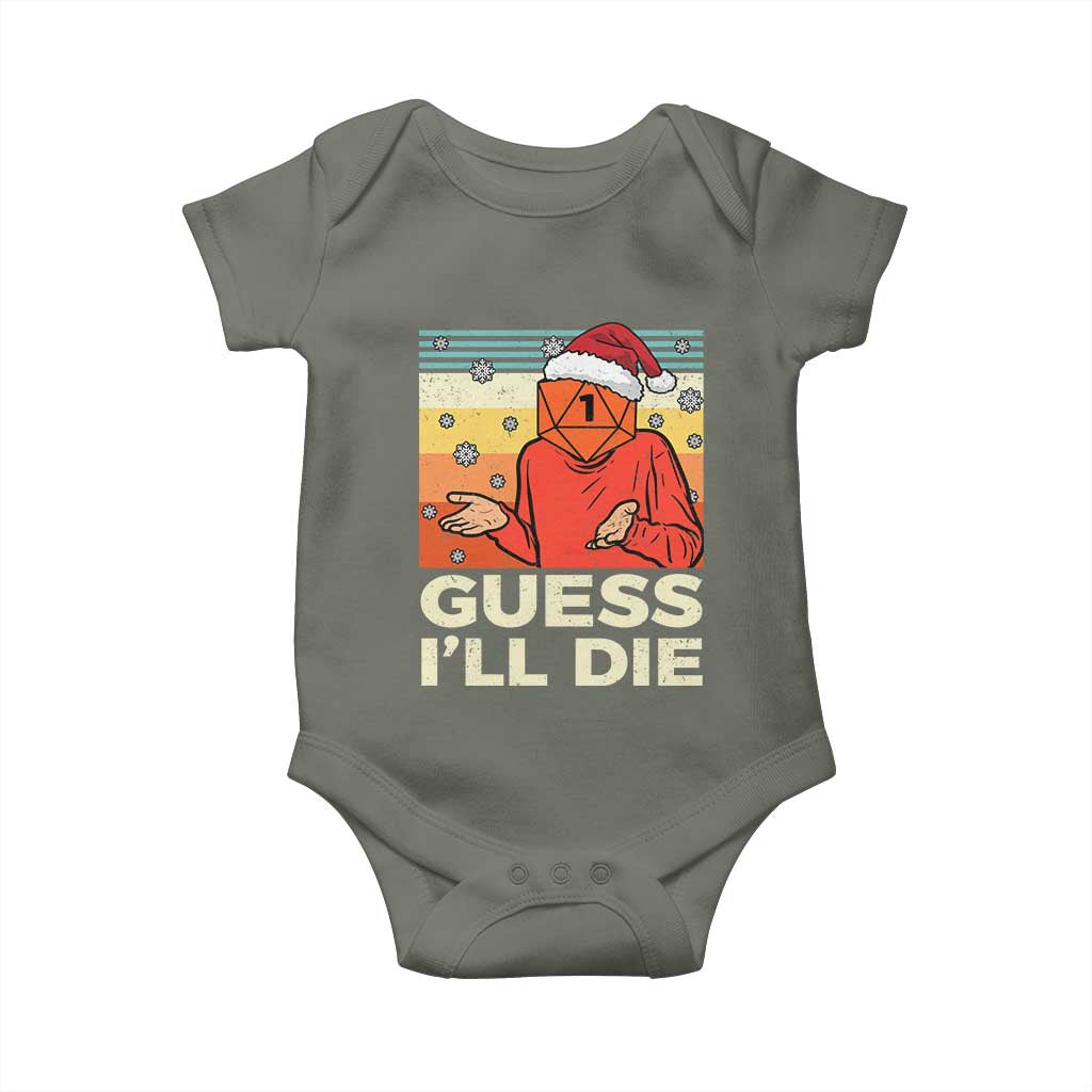 Funny Christmas Rpg Gamer Baby Onesie Guess l Will Die Retro Dice Santa Hat TS11 Military Green Print Your Wear