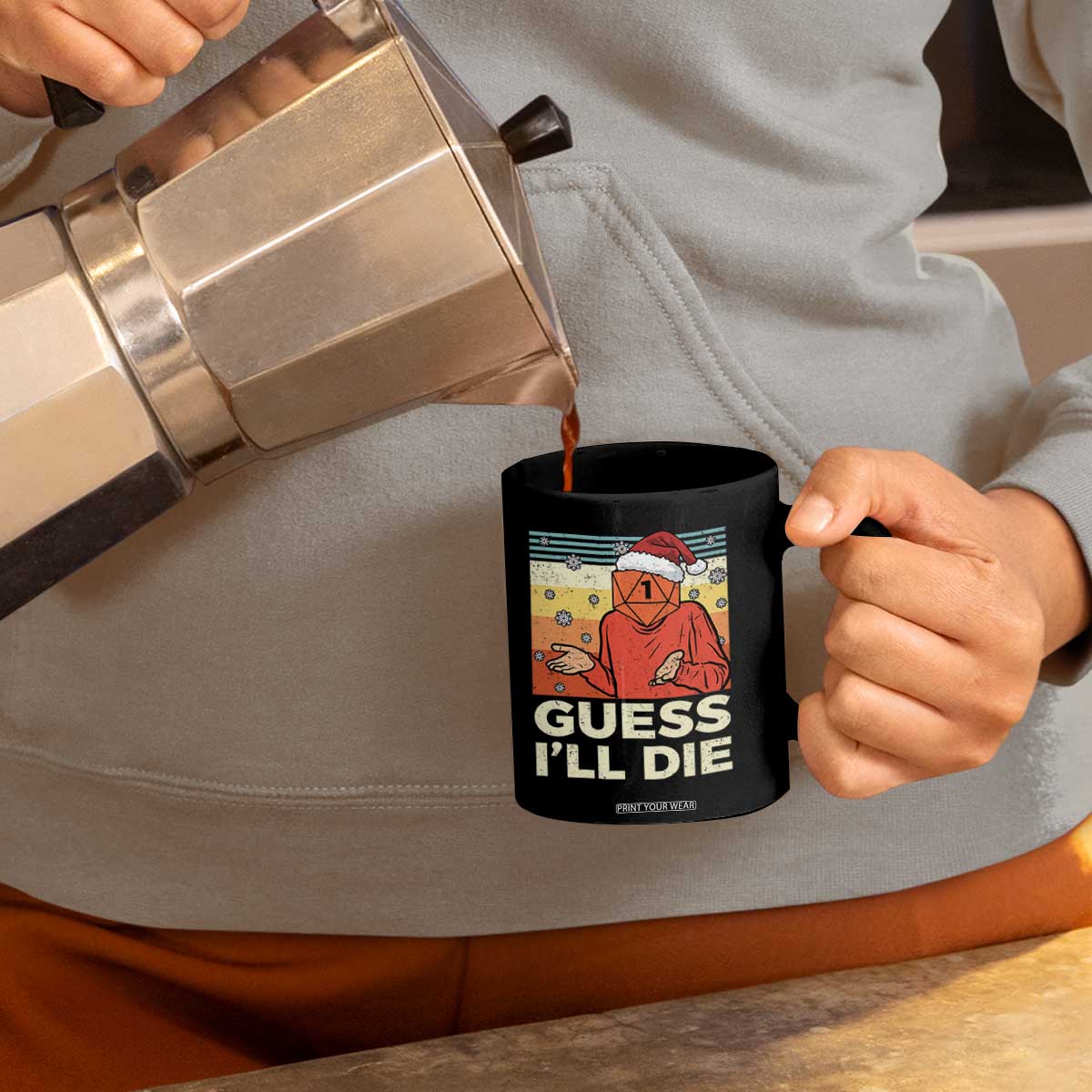 Funny Christmas Rpg Gamer Coffee Mug Guess l Will Die Retro Dice Santa Hat TS11 Print Your Wear