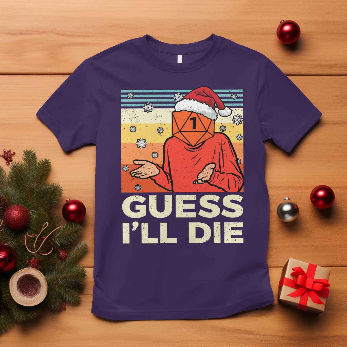 Funny Christmas Rpg Gamer T Shirt Guess l Will Die Retro Dice Santa Hat TS11 Purple Print Your Wear