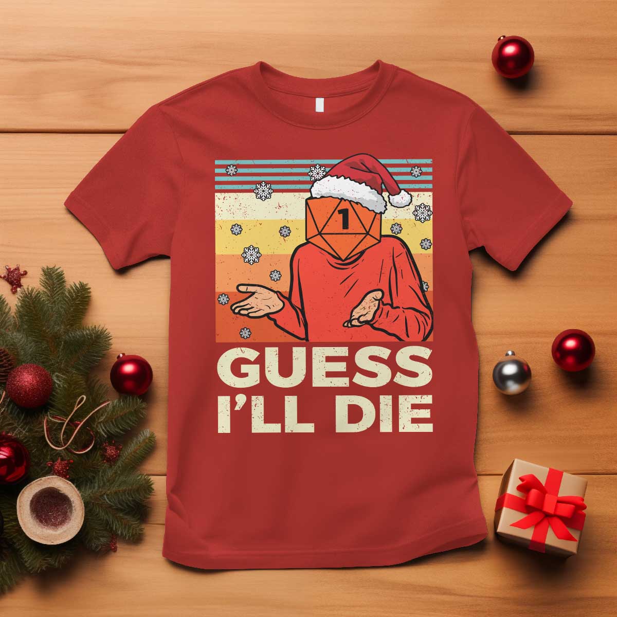 Funny Christmas Rpg Gamer T Shirt Guess l Will Die Retro Dice Santa Hat TS11 Red Print Your Wear