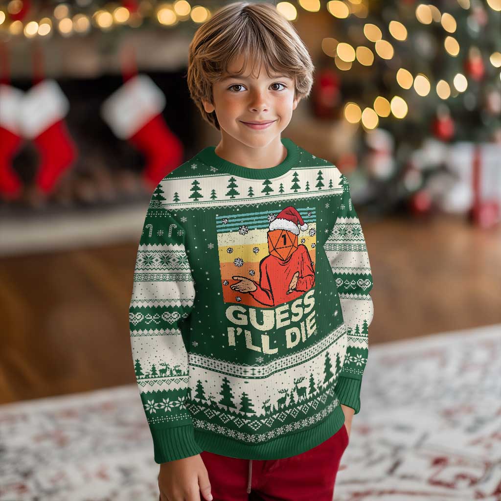 Funny Xmas Rpg Gamer Ugly Christmas Sweater Guess l Will Die Retro Dice Santa Hat TS11 Forest Green Beige Print Your Wear