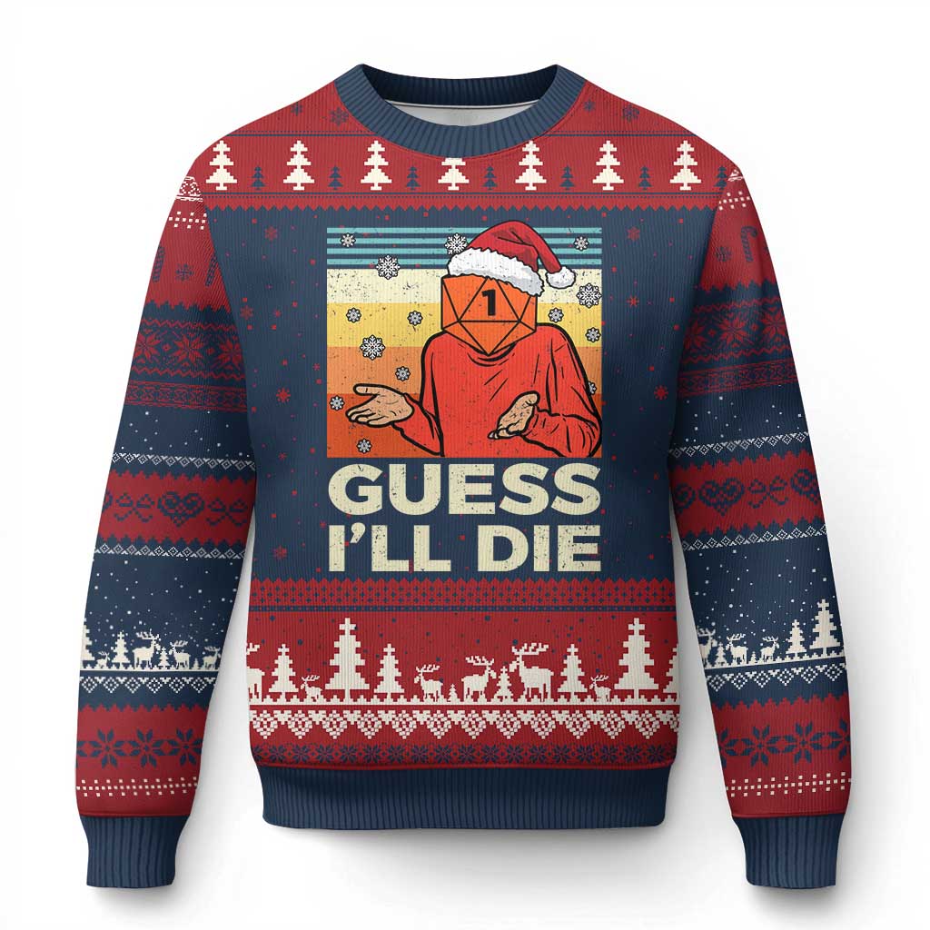 Funny Xmas Rpg Gamer Ugly Christmas Sweater Guess l Will Die Retro Dice Santa Hat TS11 Navy Red Print Your Wear