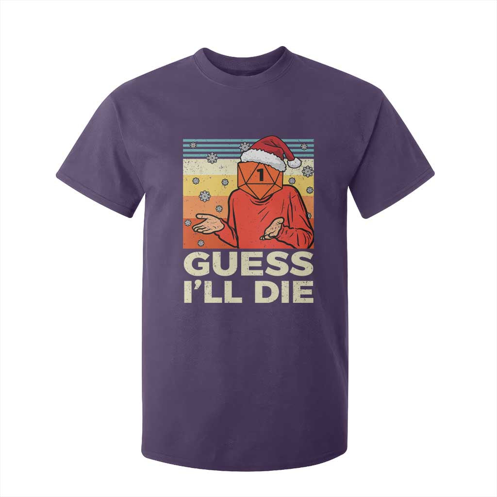 Funny Christmas Rpg Gamer T Shirt For Kid Guess l Will Die Retro Dice Santa Hat TS11 Purple Print Your Wear
