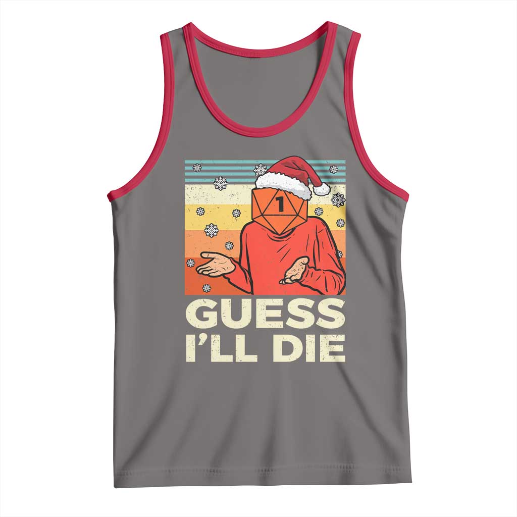 Funny Christmas Rpg Gamer Tank Top Guess l Will Die Retro Dice Santa Hat - Print Your Wear