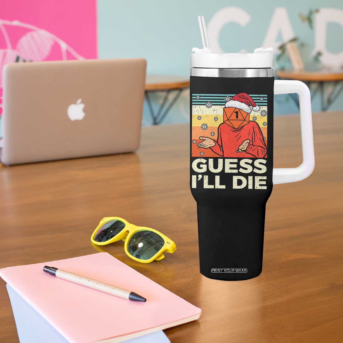 Funny Christmas Rpg Gamer Tumbler With Handle Guess l Will Die Retro Dice Santa Hat TS11 Print Your Wear