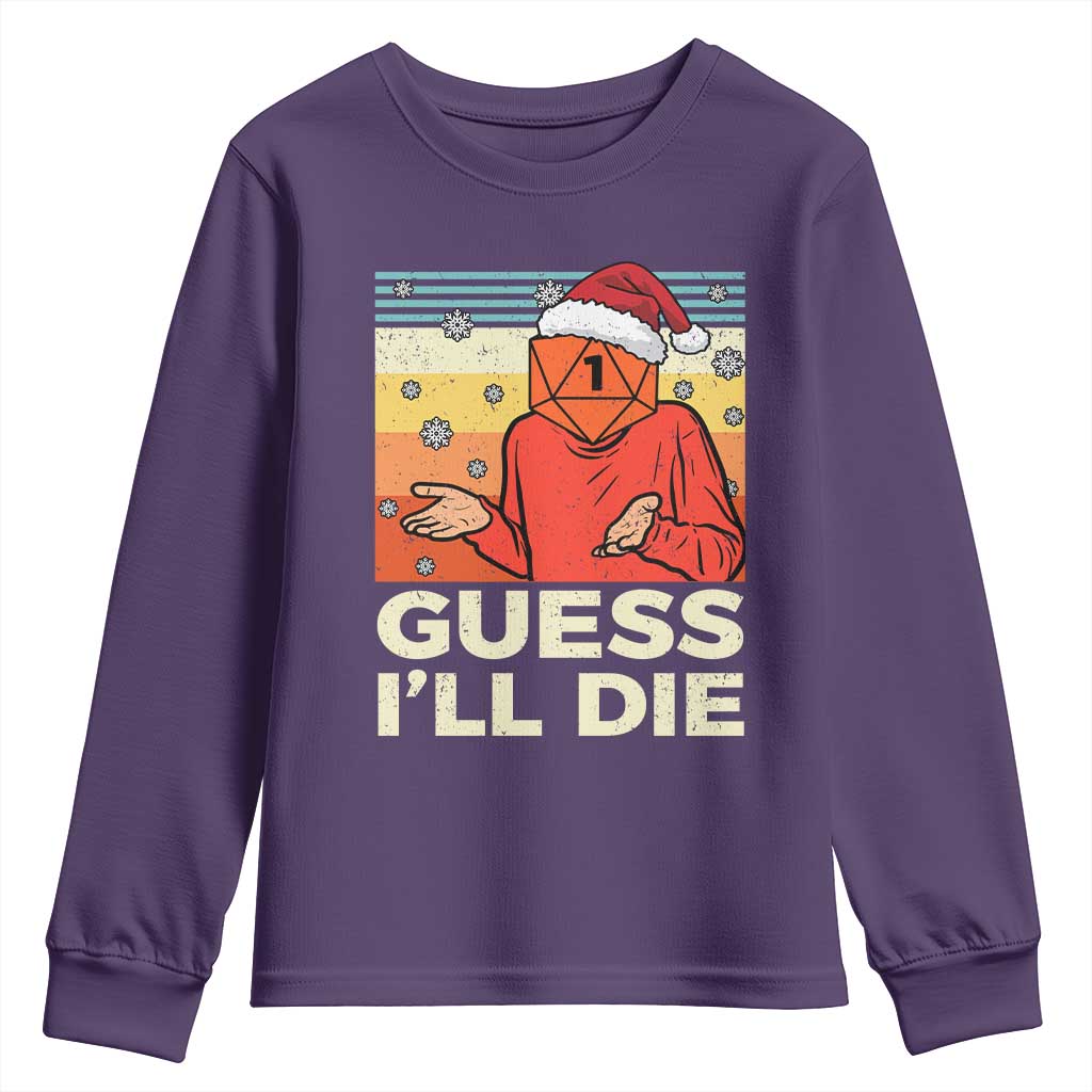 Funny Christmas Rpg Gamer Youth Sweatshirt Guess l Will Die Retro Dice Santa Hat TS11 Purple Print Your Wear