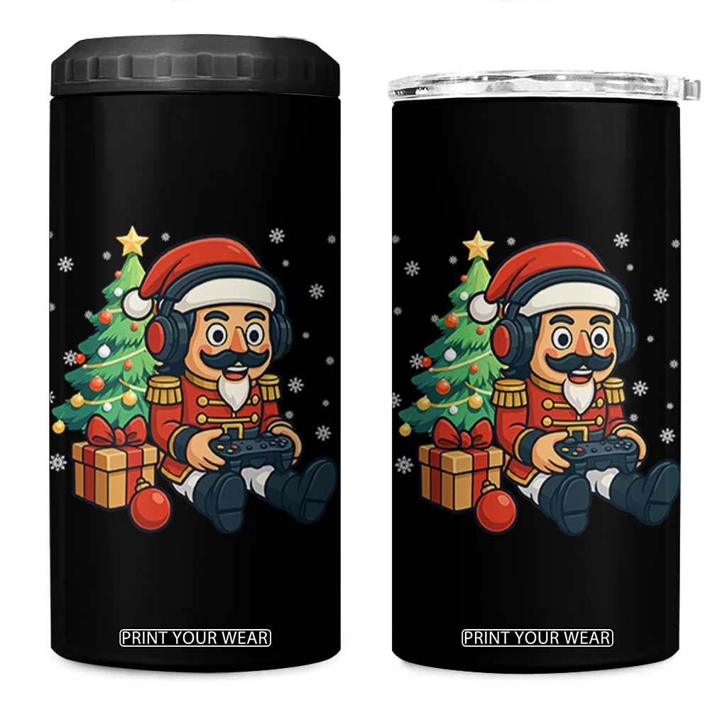 Funny Christmas Video Game Nutcracker Xmas Tree Gamer 4 in 1 Can Cooler Tumbler TS11 One Size: 16 oz Black Print Your Wear