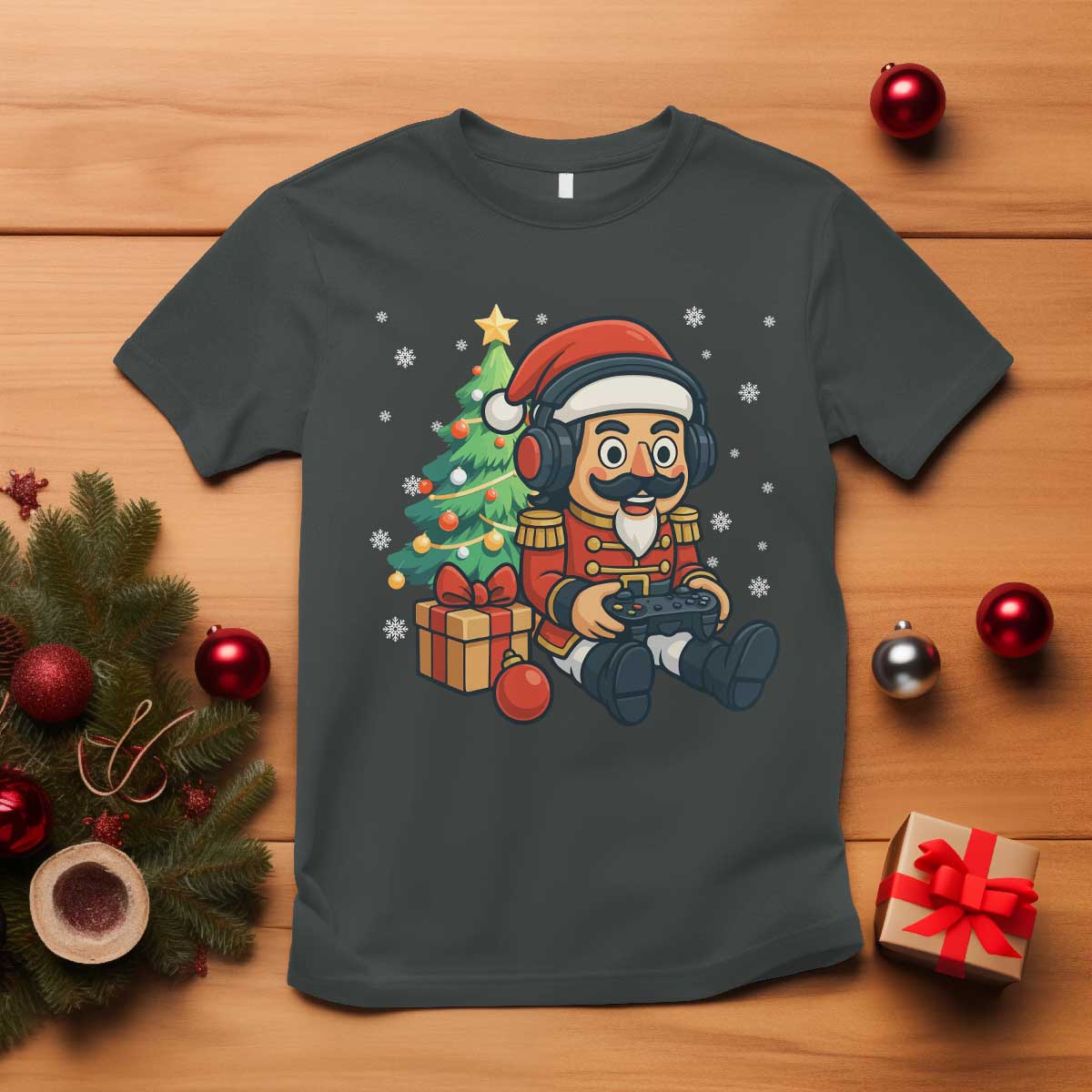 Funny Christmas Video Game Nutcracker Xmas Tree Gamer T Shirt TS11 Dark Heather Print Your Wear