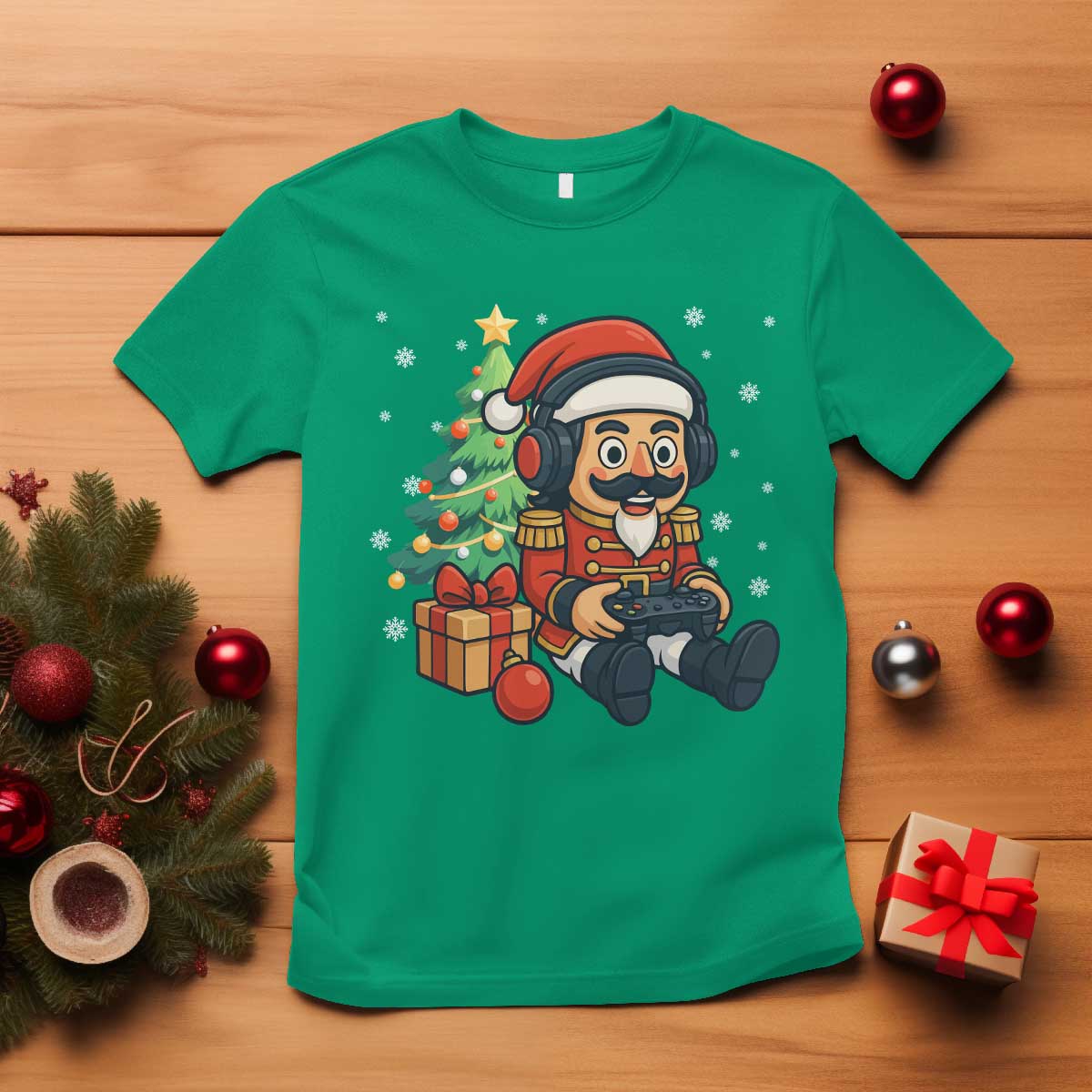 Funny Christmas Video Game Nutcracker Xmas Tree Gamer T Shirt TS11 Irish Green Print Your Wear
