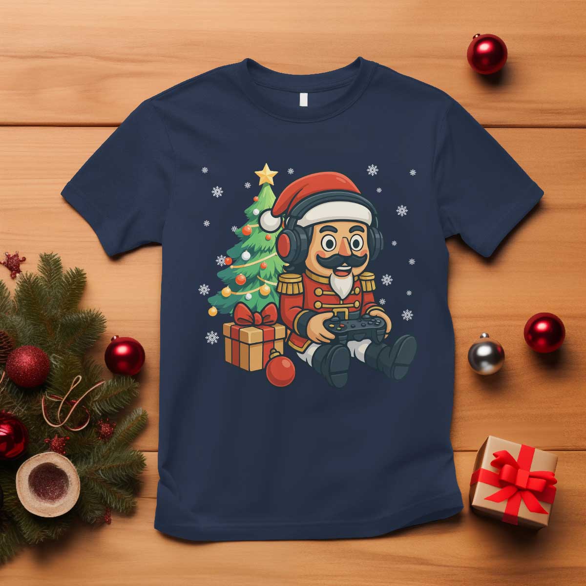 Funny Christmas Video Game Nutcracker Xmas Tree Gamer T Shirt TS11 Navy Print Your Wear