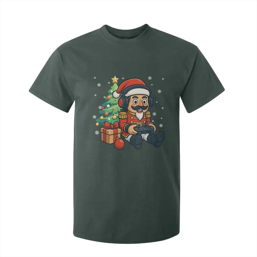 Funny Christmas Video Game Nutcracker Xmas Tree Gamer T Shirt For Kid TS11 Dark Forest Green Print Your Wear