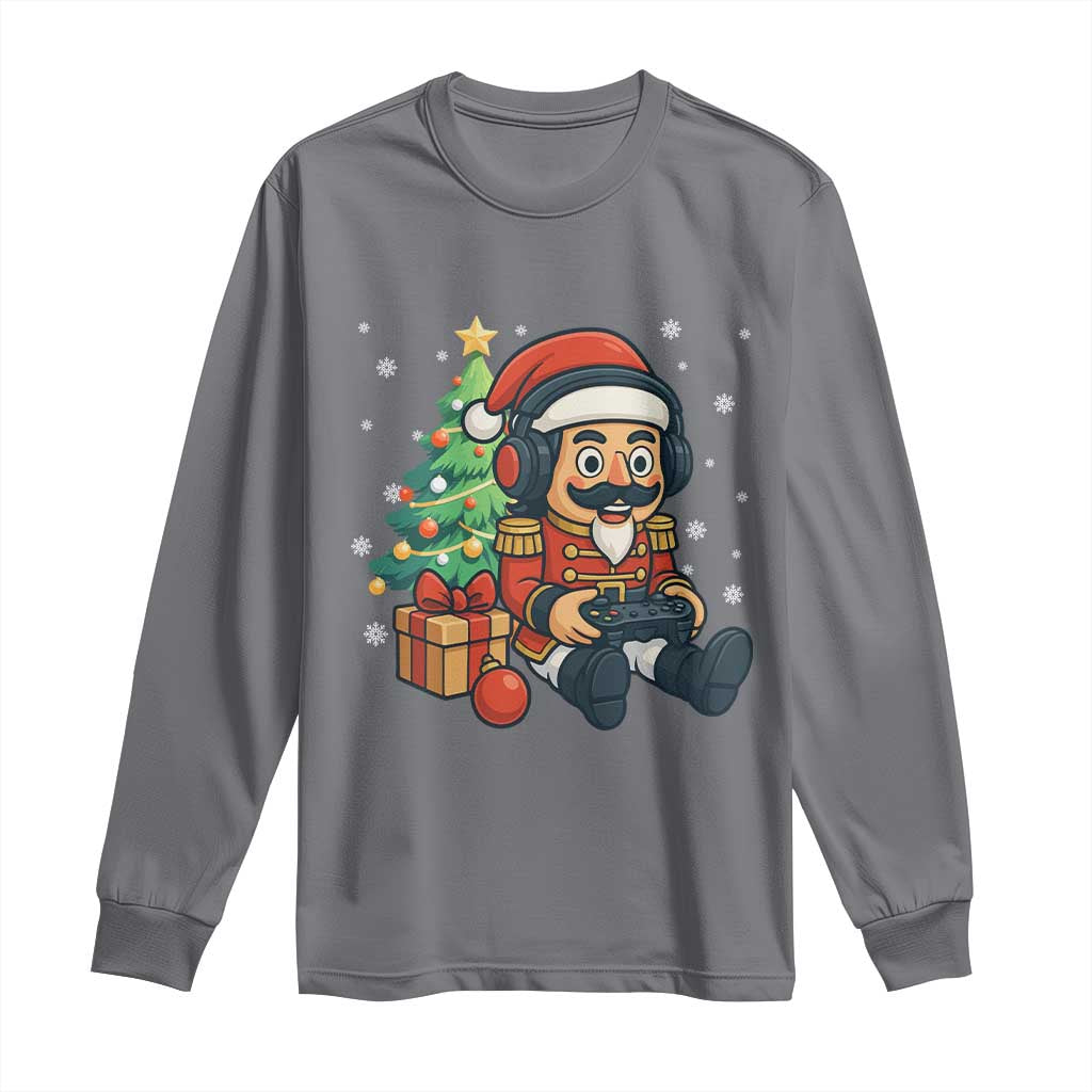 Funny Christmas Video Game Nutcracker Xmas Tree Gamer Long Sleeve Shirt TS11 Charcoal Print Your Wear