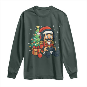 Funny Christmas Video Game Nutcracker Xmas Tree Gamer Long Sleeve Shirt TS11 Dark Forest Green Print Your Wear
