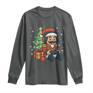 Funny Christmas Video Game Nutcracker Xmas Tree Gamer Long Sleeve Shirt TS11 Dark Heather Print Your Wear