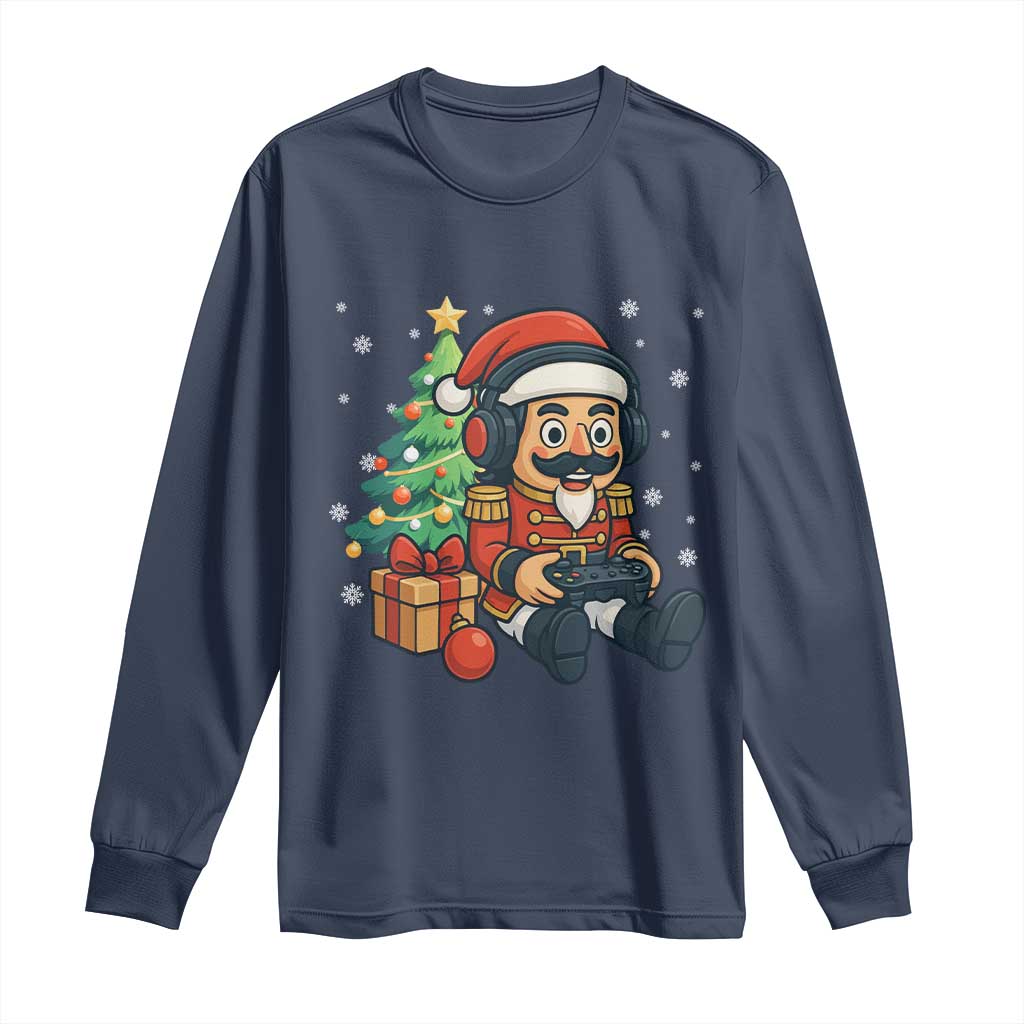 Funny Christmas Video Game Nutcracker Xmas Tree Gamer Long Sleeve Shirt TS11 Navy Print Your Wear