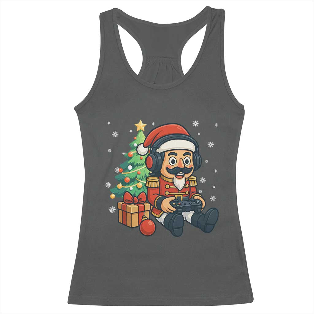 Funny Christmas Video Game Nutcracker Xmas Tree Gamer Racerback Tank Top TS11 Dark Heather Print Your Wear