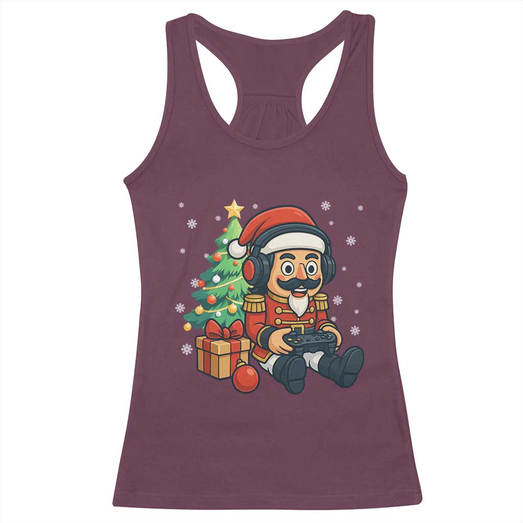 Funny Christmas Video Game Nutcracker Xmas Tree Gamer Racerback Tank Top TS11 Maroon Print Your Wear