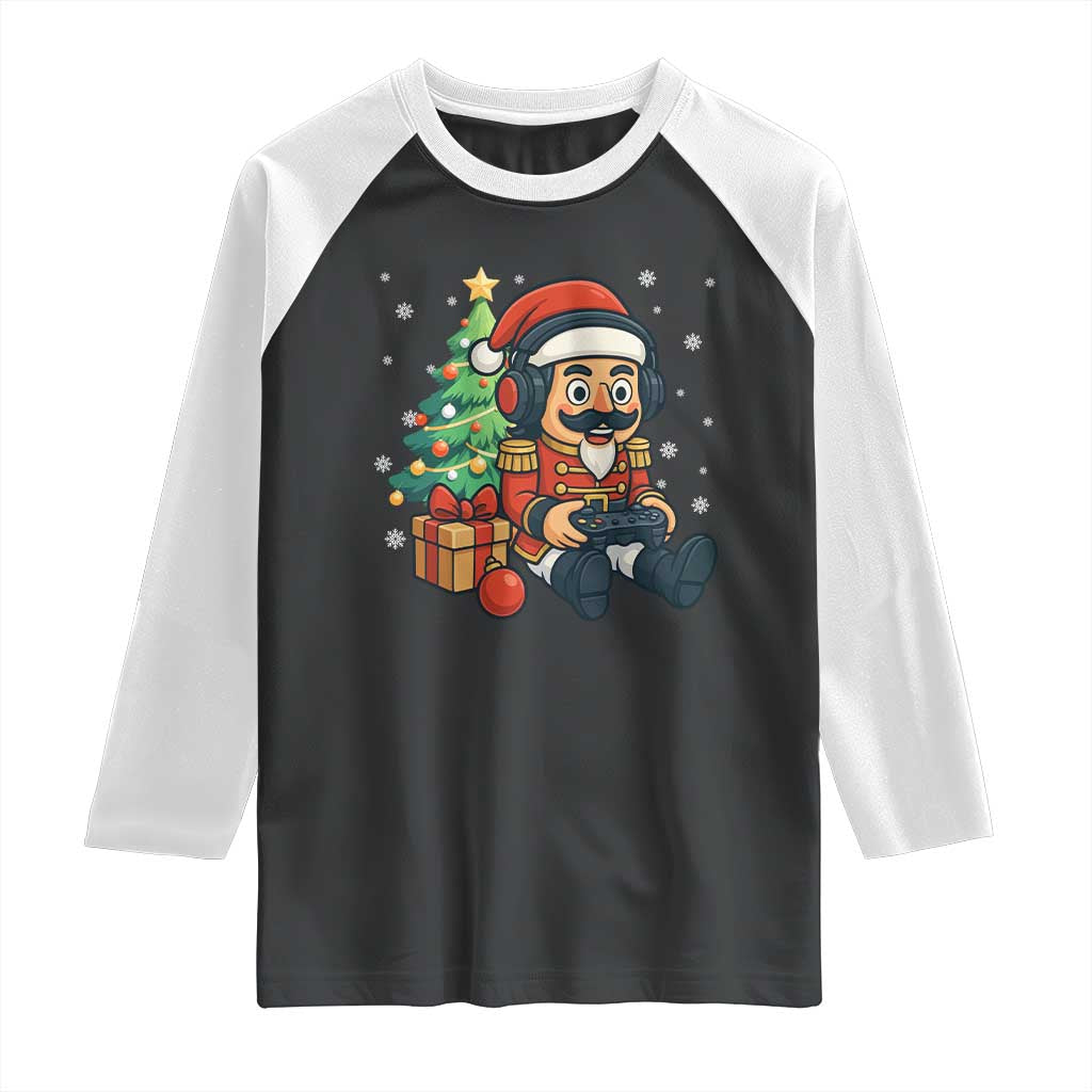 Funny Christmas Video Game Nutcracker Xmas Tree Gamer Raglan Shirt TS11 Black White Print Your Wear