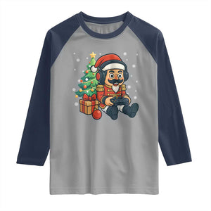 Funny Christmas Video Game Nutcracker Xmas Tree Gamer Raglan Shirt TS11 Sport Gray Navy Print Your Wear