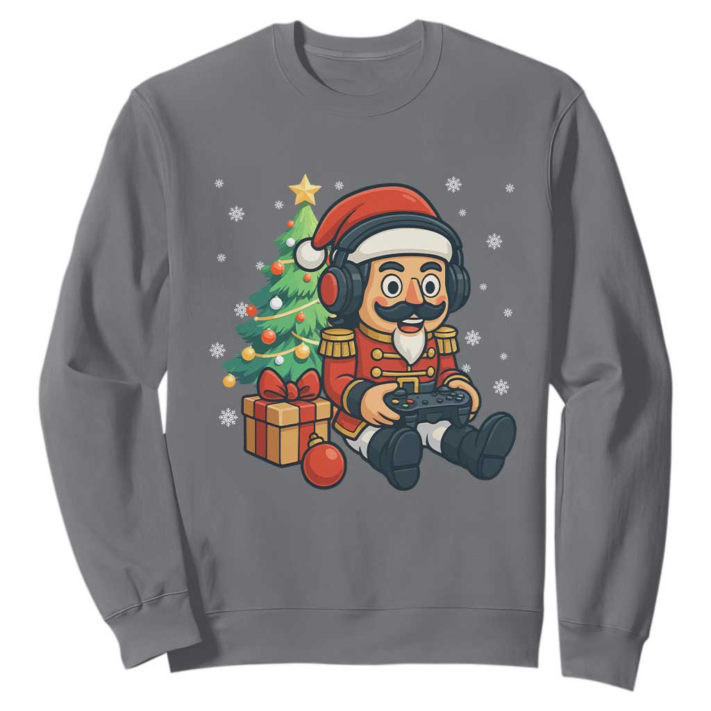 Funny Christmas Video Game Nutcracker Xmas Tree Gamer Sweatshirt TS11 Charcoal Print Your Wear
