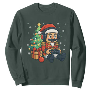Funny Christmas Video Game Nutcracker Xmas Tree Gamer Sweatshirt TS11 Dark Forest Green Print Your Wear