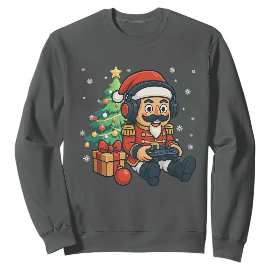 Funny Christmas Video Game Nutcracker Xmas Tree Gamer Sweatshirt TS11 Dark Heather Print Your Wear