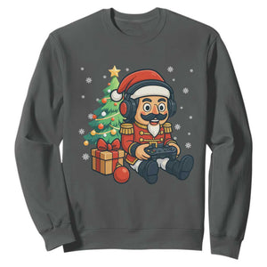 Funny Christmas Video Game Nutcracker Xmas Tree Gamer Sweatshirt TS11 Dark Heather Print Your Wear