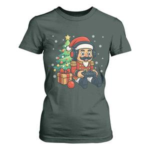 Funny Christmas Video Game Nutcracker Xmas Tree Gamer T Shirt For Women TS11 Dark Forest Green Print Your Wear