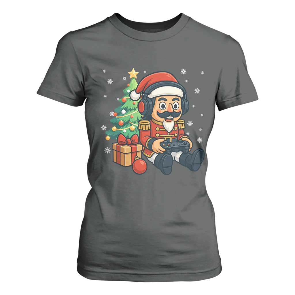Funny Christmas Video Game Nutcracker Xmas Tree Gamer T Shirt For Women TS11 Dark Heather Print Your Wear