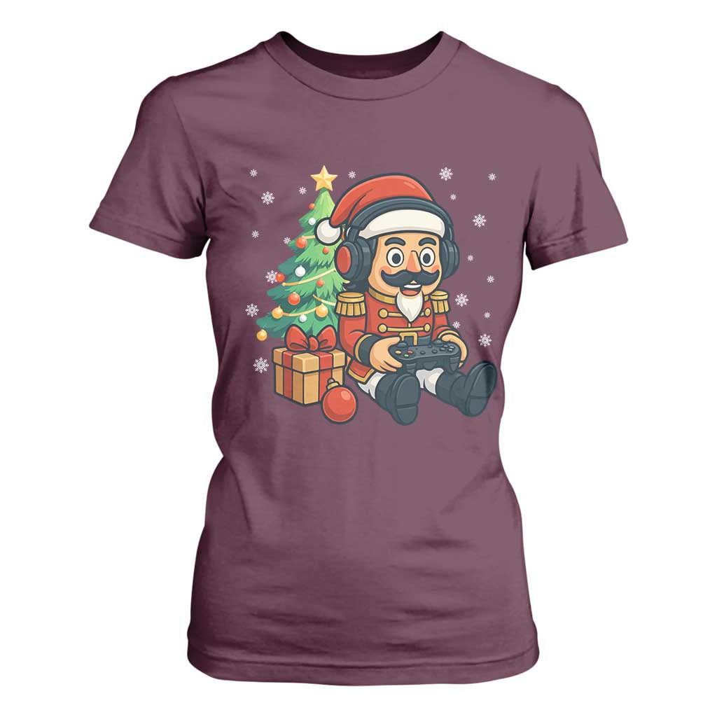 Funny Christmas Video Game Nutcracker Xmas Tree Gamer T Shirt For Women TS11 Maroon Print Your Wear