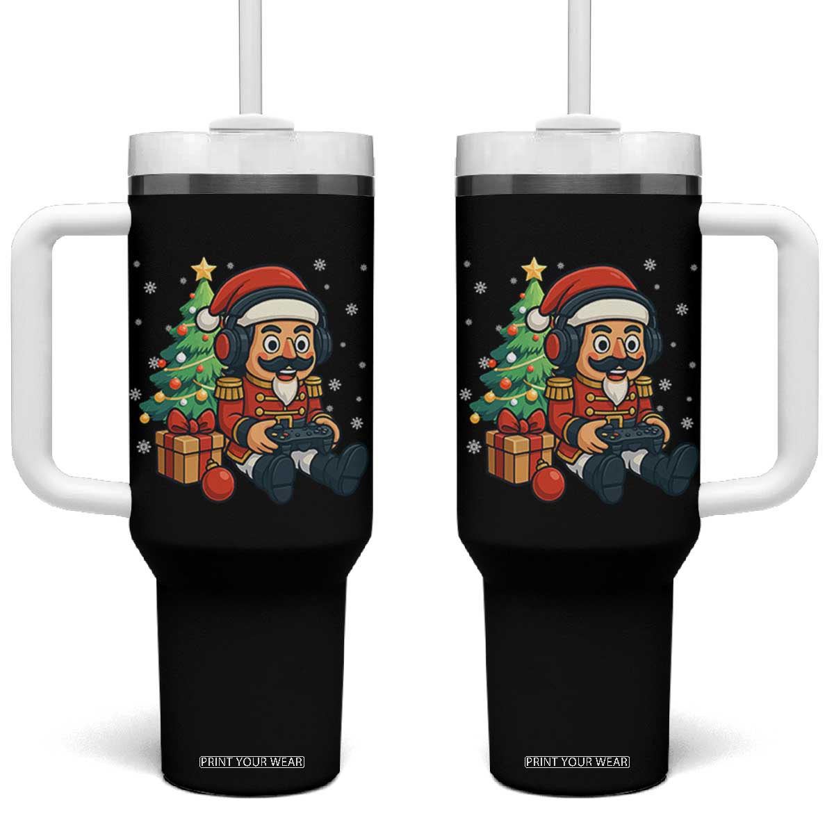 Funny Christmas Video Game Nutcracker Xmas Tree Gamer Tumbler With Handle TS11 One Size: 40 oz Black Print Your Wear